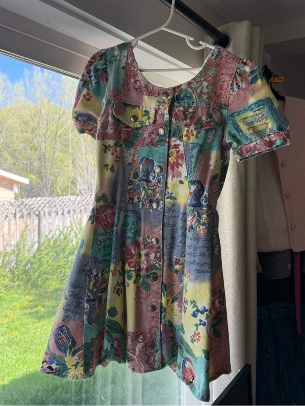 Girls' Pastel Floral Patchwork Button-Front Denim Dress Vintage y2k